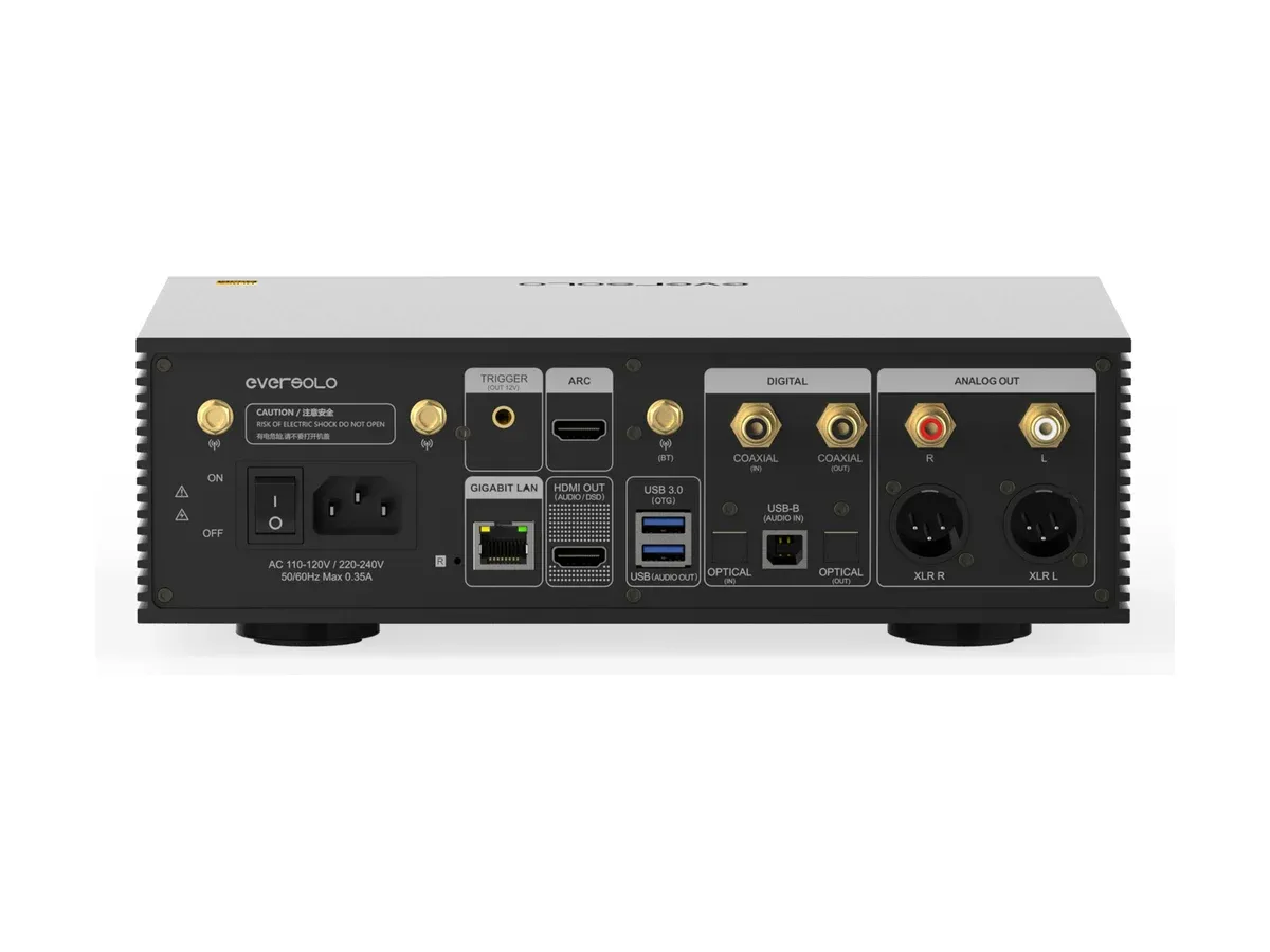 Eversolo DMP-A6 Gen 2, Rückseite mit XLR-, Cinch- und Digitalanschlüssen